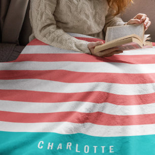 Editable Colours with White Stripes Add Name Fleece Blanket