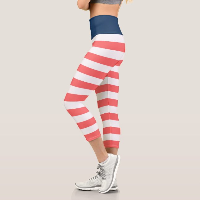 Editable Colours with White Stripes Capri Leggings (Left)