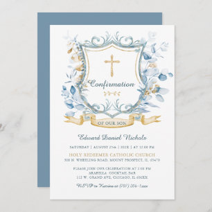 Editable Confirmation Blue and Gold Monogram  Invitation