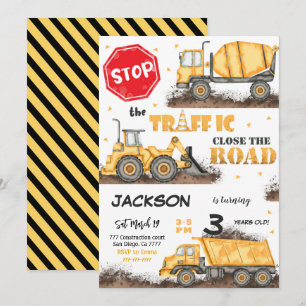 Editable Construction Birthday Invitation