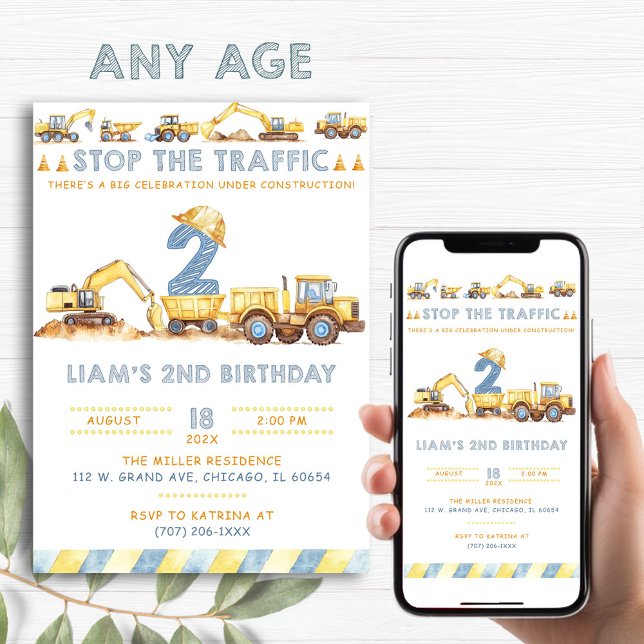 Editable Construction Birthday Party Invitation (Creator Uploaded)