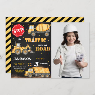 Editable Construction Birthday Photo Invitation