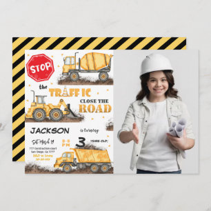 Editable Construction Birthday Photo Invitation