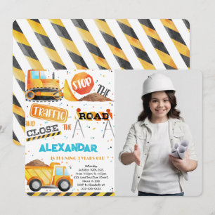 Editable Construction Birthday Photo invitations