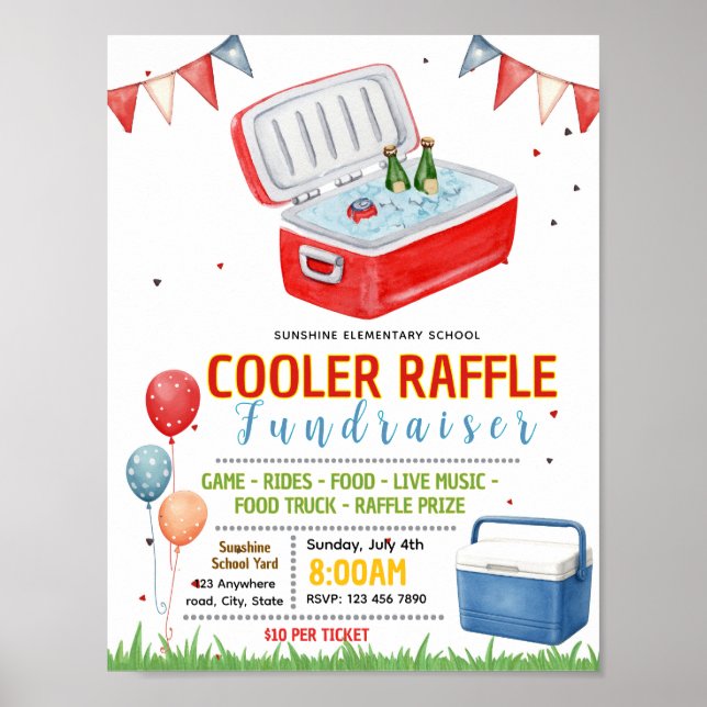 Editable cooler raffle fundraiser flyer poster (Front)