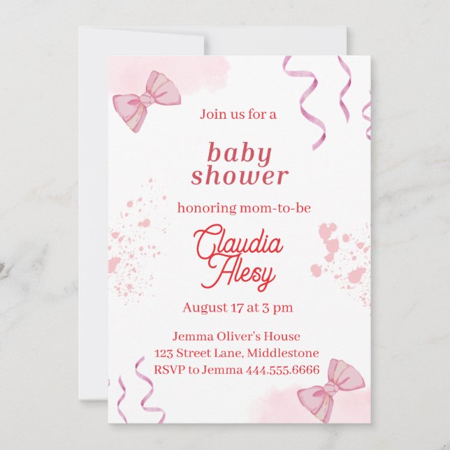 Editable Coquette Baby Shower Invitation 3 (Front)