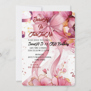Editable Coquette Pink Bow Birthday Invitation, Pi Invitation