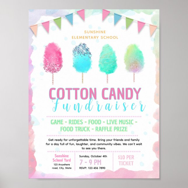 Editable cotton candy fundraiser flyer poster (Front)