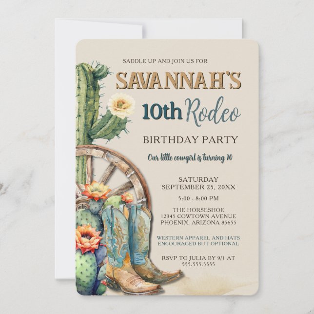 Editable Country Cowgirl Western Rodeo Birthday Invitation (Front)