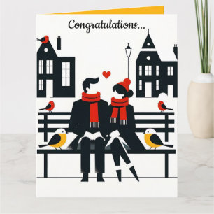 Editable Couple on a Bench With Birds Congrats Card