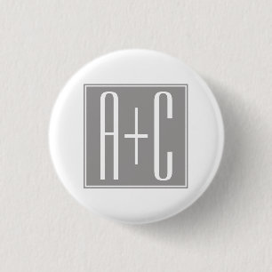 Editable Couples Initials White & Grey 3 Cm Round Badge