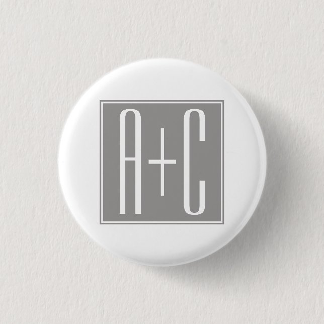 Editable Couples Initials | White & Grey 3 Cm Round Badge (Front)