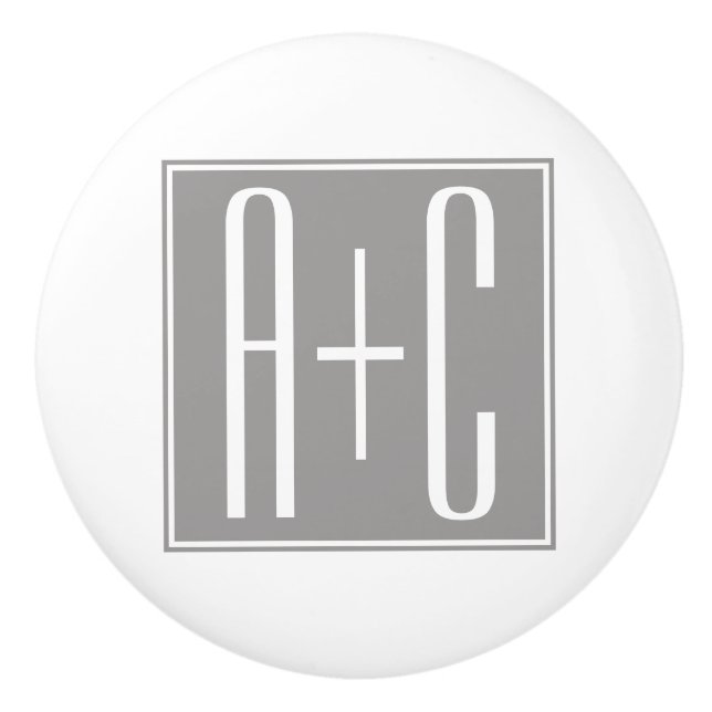 Editable Couples Initials | White & Grey Ceramic Knob (Front)