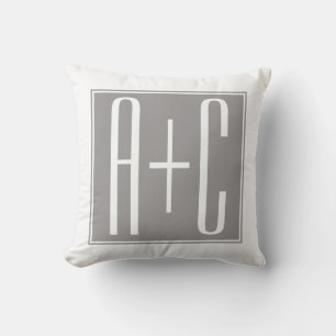 Editable Couples Initials White & Grey Cushion