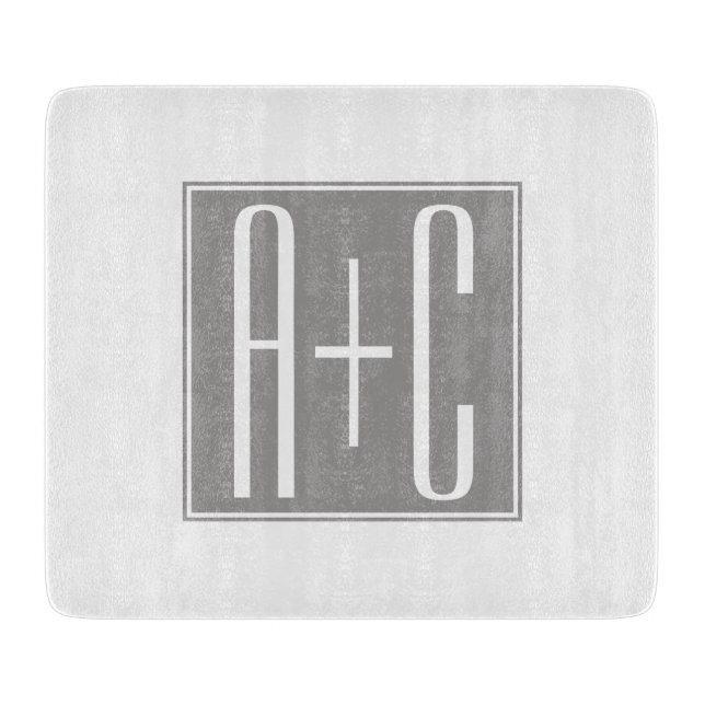 Editable Couples Initials | White & Grey Cutting Board (Front)