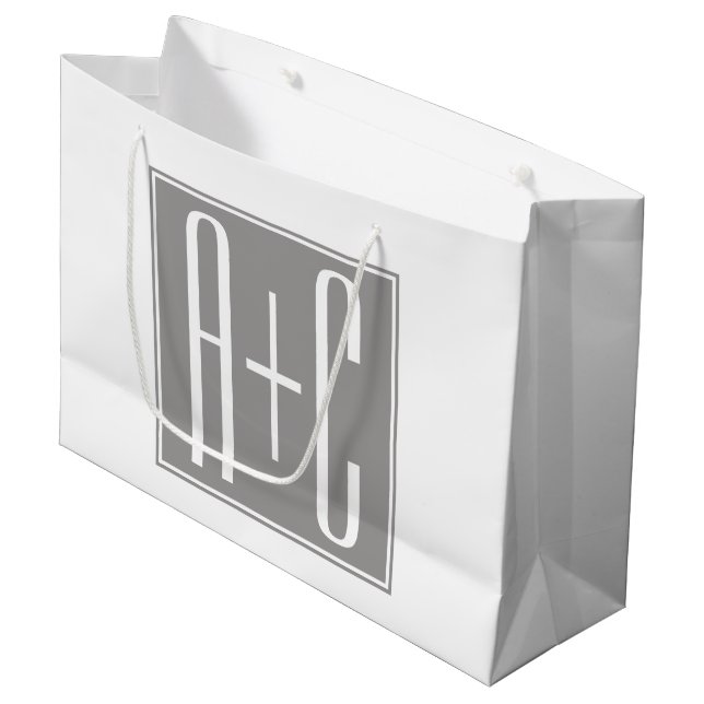 Editable Couples Initials | White & Grey Large Gift Bag (Front Angled)