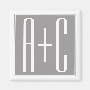 Editable Couples Initials   White & Grey Magnet