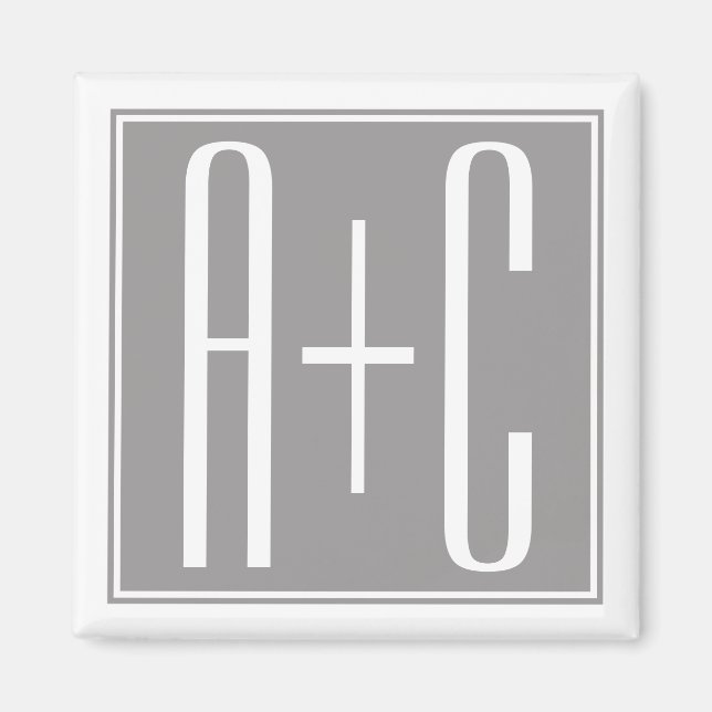 Editable Couples Initials | White & Grey Magnet (Front)