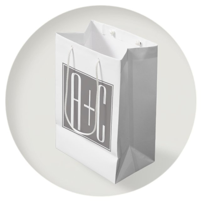 Editable Couples Initials | White & Grey Medium Gift Bag (Creator Uploaded)