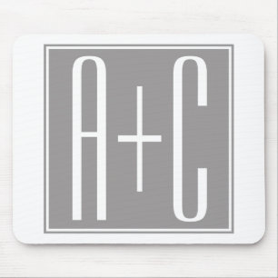 Editable Couples Initials White & Grey Mouse Mat
