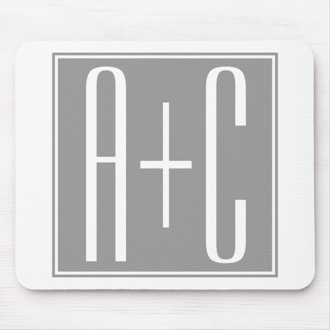 Editable Couples Initials | White & Grey Mouse Mat (Front)