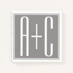 Editable Couples Initials White & Grey Notebook