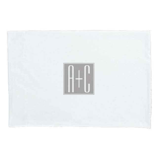 Editable Couples Initials | White & Grey Pillowcase (Front)