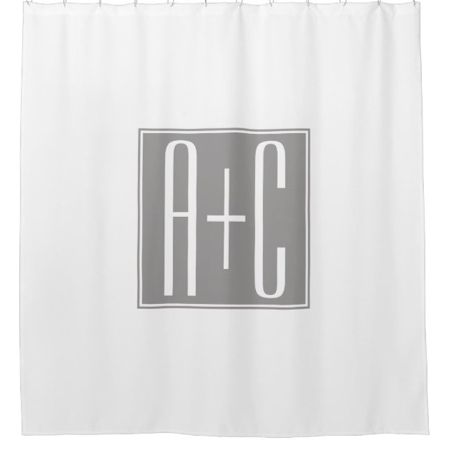 Editable Couples Initials | White & Grey Shower Curtain (Front)