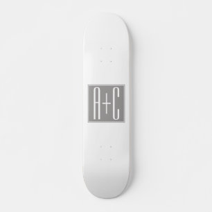 Editable Couples Initials White & Grey Skateboard
