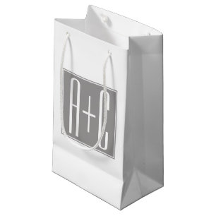 Editable Couples Initials   White & Grey Small Gift Bag