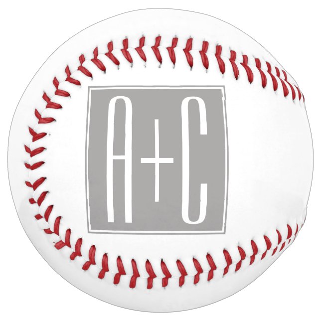 Editable Couples Initials | White & Grey Softball (Front Left)