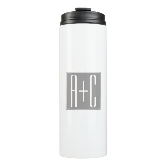 Editable Couples Initials | White & Grey Thermal Tumbler (Front)