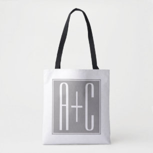 Editable Couples Initials White & Grey Tote Bag