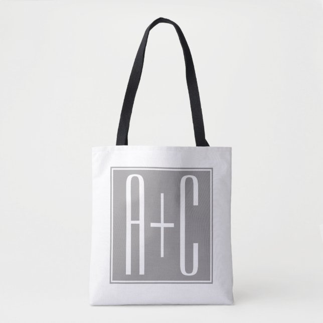 Editable Couples Initials | White & Grey Tote Bag (Front)