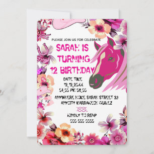 Editable Cowgirl Birthday Invitation Template, Gir