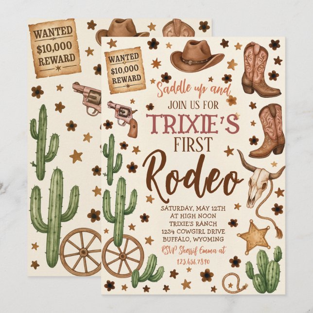 Editable Cowgirl Birthday Party Invitation (Front/Back)