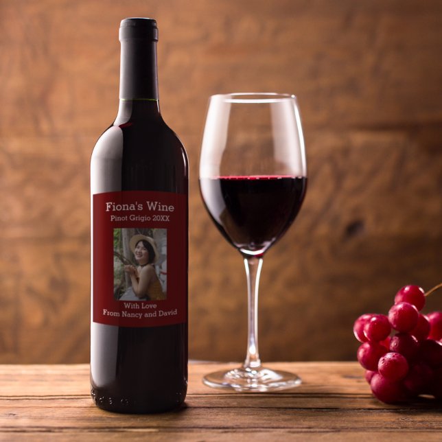 Editable Cranberry Beautiful Woman  | Photo | Wine Label (Creator Uploaded)