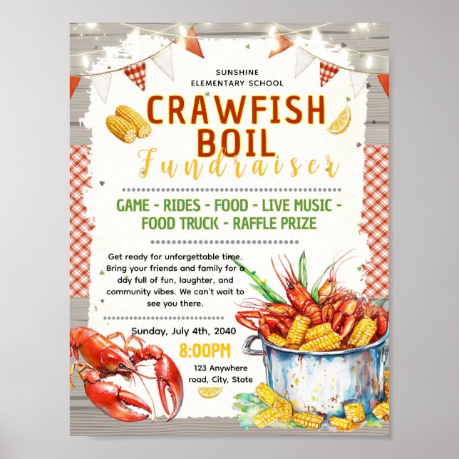 Editable crawfish boil fundraiser flyer poster (Front)