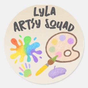 Editable Crayon Style – Artsy Paint & Palette Classic Round Sticker