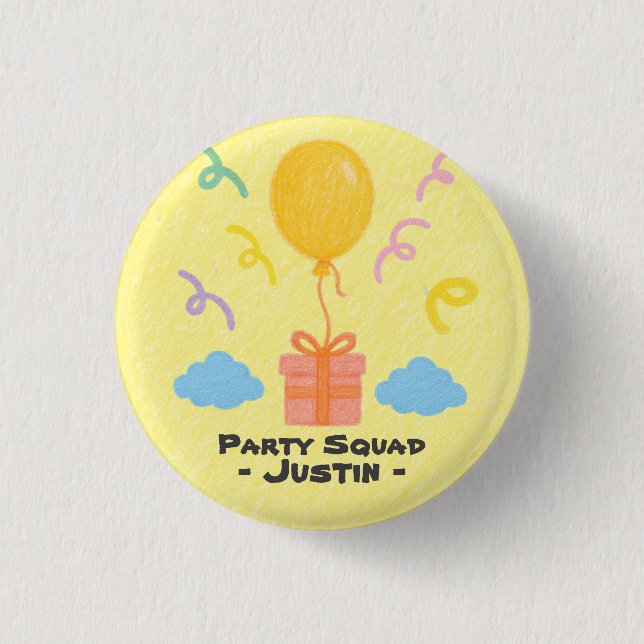 Editable Crayon Style – Balloon Bash Birthday 3 Cm Round Badge (Front)