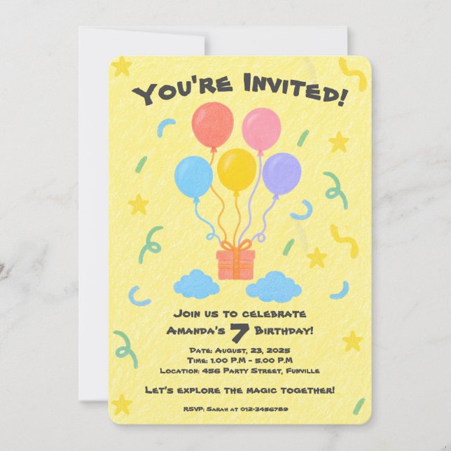 Editable Crayon Style – Balloon Bash Birthday  Invitation (Front)