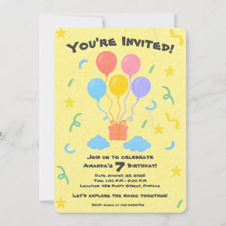 Editable Crayon Style – Balloon Bash Birthday  Invitation