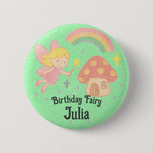 Editable Crayon Style – Fairy Mushroom Birthday 6 Cm Round Badge
