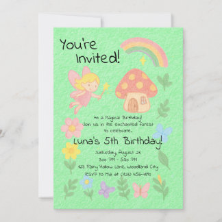 Editable Crayon Style – Fairy Mushroom Forest Invitation