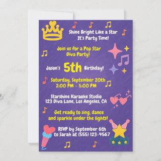 Editable Crayon Style – Pop Star Diva Party  Invitation