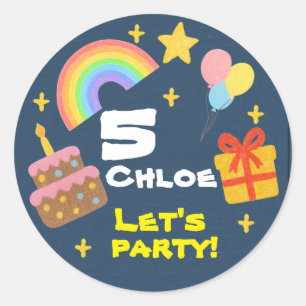 Editable Crayon Style – Rainbow Celebration Classic Round Sticker