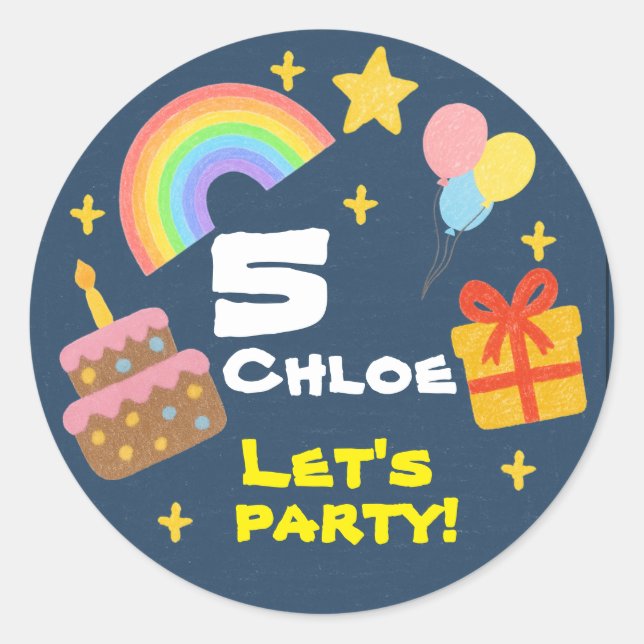 Editable Crayon Style – Rainbow Celebration Classic Round Sticker (Front)