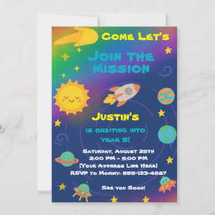 Editable Crayon Style – Solar System Birthday Invitation