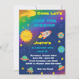 Editable Crayon Style – Solar System Birthday Invitation
