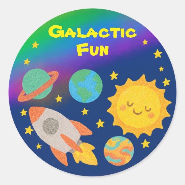 Editable Crayon Style – Solar System Trip Classic Round Sticker (Front)
